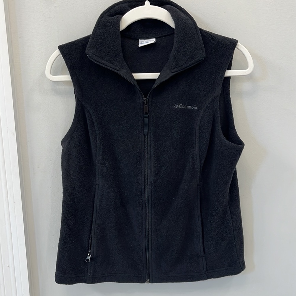 Columbia Women’s Black Fleece Vest Full Zip Outdoor Layer Pockets Size XS